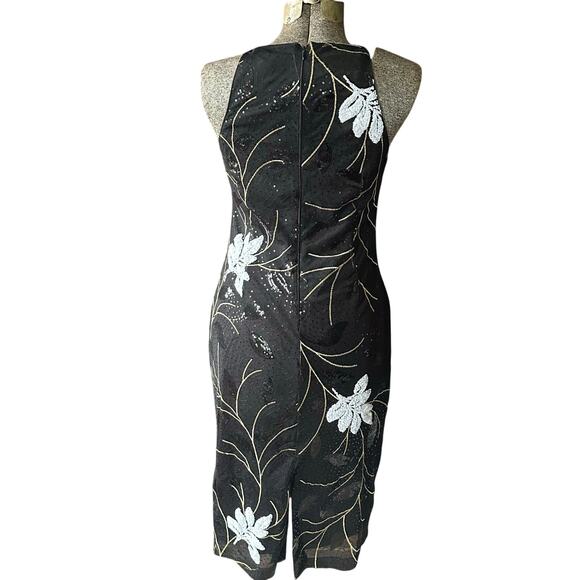 Belle Badgley Mischka Dress Gown Size 14 Black Sequin Wedding Formal Cocktail - Picture 3 of 14